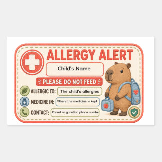 Adesivo Retangular Alerta Personalizado de Alergia ao Capivara para C