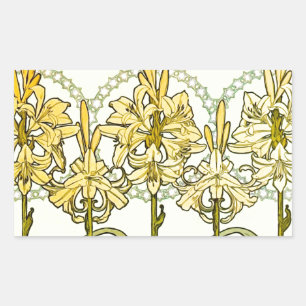 Adesivo Retangular Alfonse Mucha Art Nouveau Lily Padrão Floral