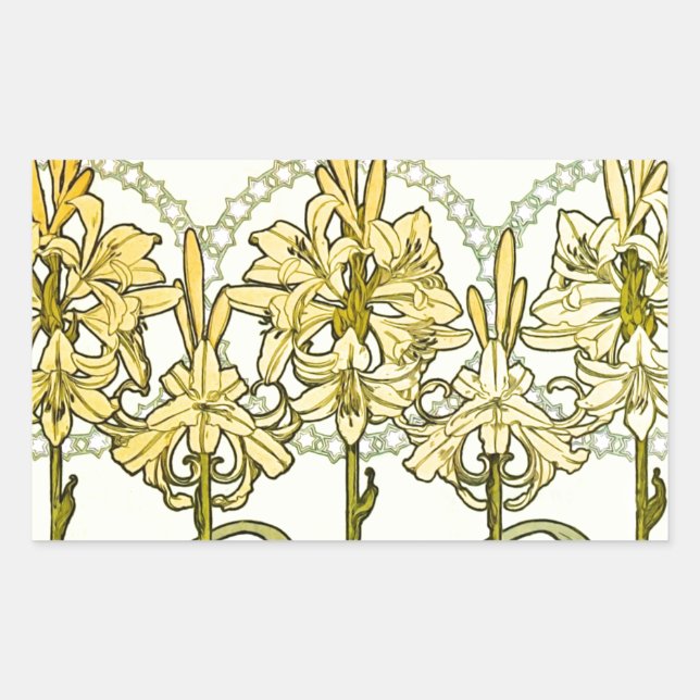 Adesivo Retangular Alfonse Mucha Art Nouveau Lily Padrão Floral (Frente)