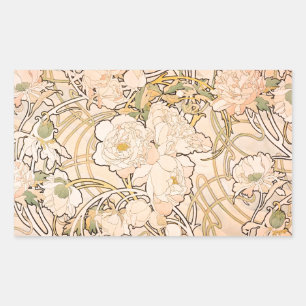 Adesivo Retangular Alfonse Mucha Art Nouveau Peonies