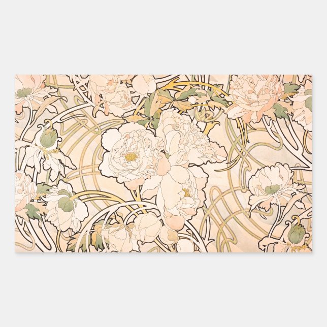 Adesivo Retangular Alfonse Mucha Art Nouveau Peonies (Frente)