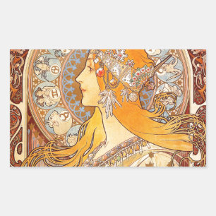 Adesivo Retangular Alfonse Mucha Zodiac Art Nouveau Mulher