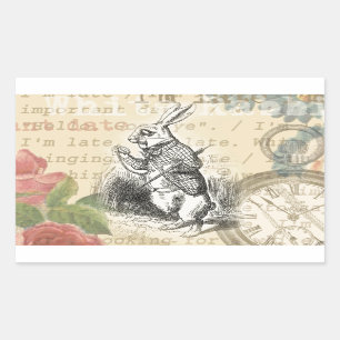 Adesivo Retangular Alice no Coelho Branco na Arte Maravilha