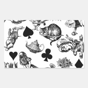 Adesivo Retangular Alice White Rabbit Wonderland Cheshire Cat
