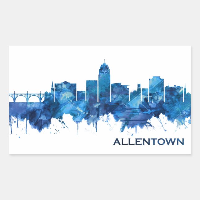 Adesivo Retangular Allentown Pennsylvania Skyline Blue (Frente)