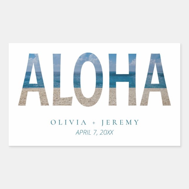 Adesivo Retangular Aloha Hawaii Beach Tropical Wedding Welcome (Frente)