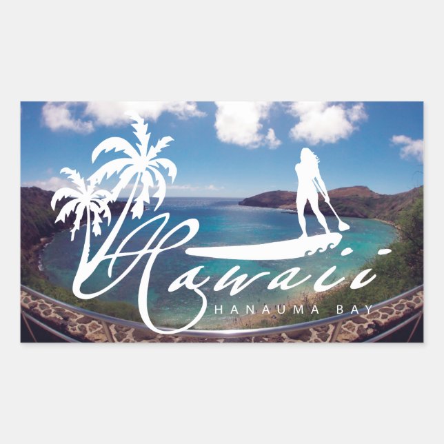 Adesivo Retangular Aloha Hawaii Levanta-Se A Paddling (Frente)