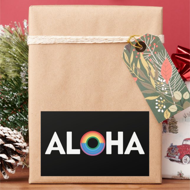 Adesivo Retangular Aloha Rainbow Island Hawaii Pride LGBTQ (Feriado)