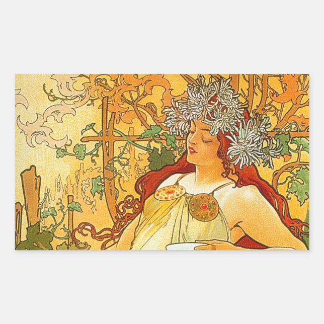 Adesivo Retangular Alphonse Mucha Art Nouveau Autumn (Frente)