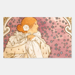 Adesivo Retangular Alphonse Mucha Art Nouveau convite de festas