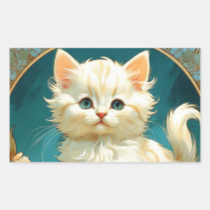 Adesivo Retangular Alphonse Mucha Art Nouveau White Cat