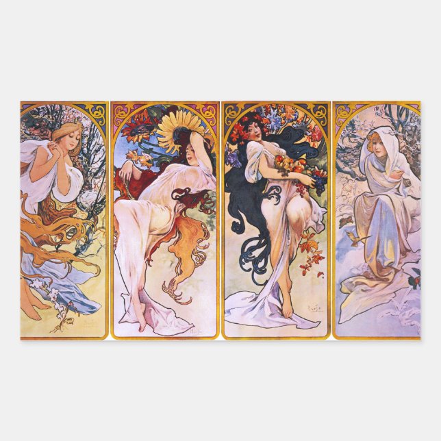 Adesivo Retangular Alphonse Mucha Four Seasons Stickers (Frente)