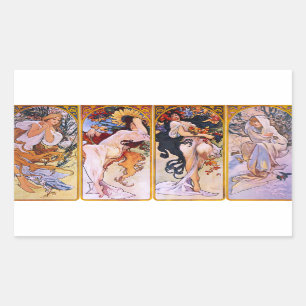 Adesivo Retangular Alphonse Mucha Four Seasons Stickers