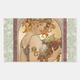 Adesivo Retangular Alphonse Mucha Fruta Art Nouveau Vintage Donzela