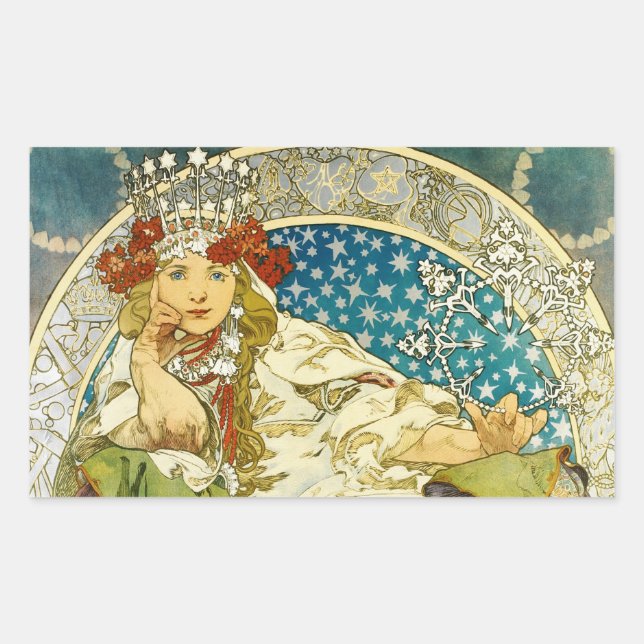Adesivo Retangular Alphonse Mucha Princess Hyacinth Art Nouveau (Frente)