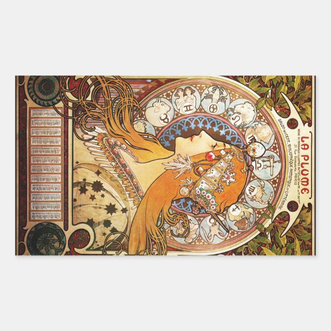 Adesivo Retangular Alphonse Mucha Zodiac (Frente)