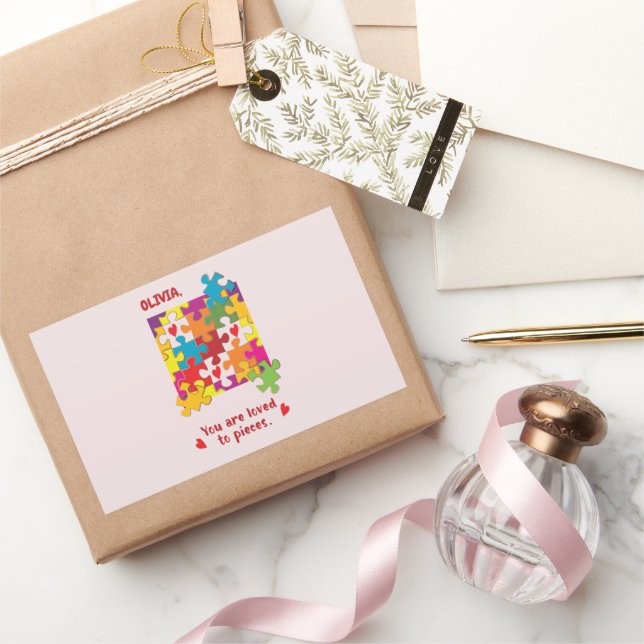 Adesivo Retangular Ama de Quebra-cabeça de Aniversário a Pedaços (Presentear)