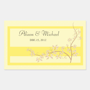 Adesivo Retangular Amarelo Floral - Selo de Casamento