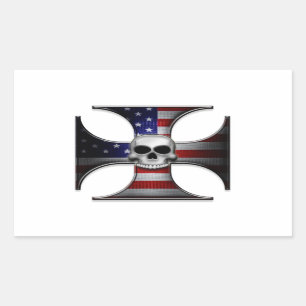 Adesivo Retangular American Flag Iron Cross com Crânio