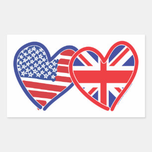Adesivo Retangular American Flag Union Jack Flag Hearts