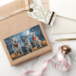 Adesivo Retangular American Staffordshire Halloween Spooky