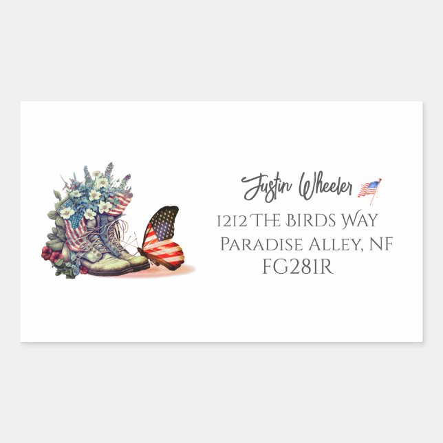 Adesivo Retangular American Veteran Boots Flag Calliografia (Frente)