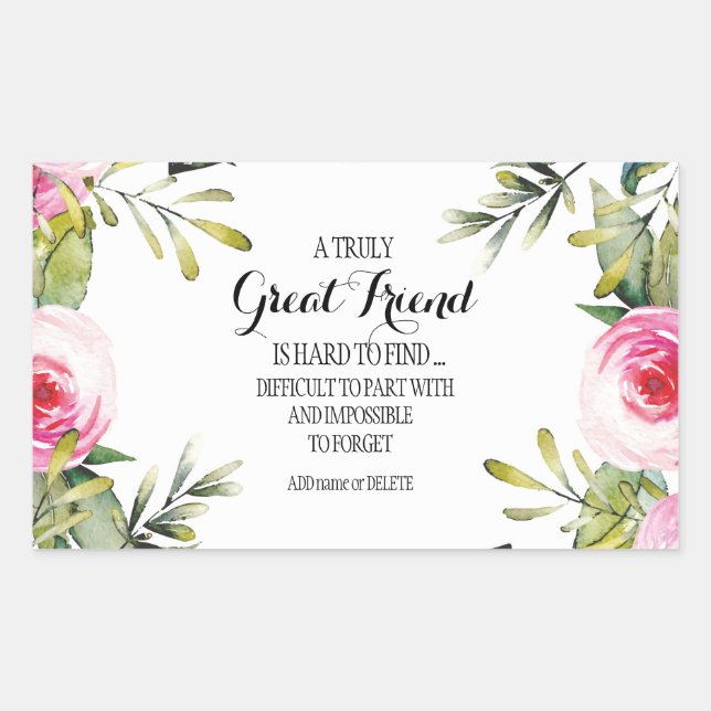 Adesivo Retangular Amigo Bestie Obrigado Script Apreciação bff (Frente)