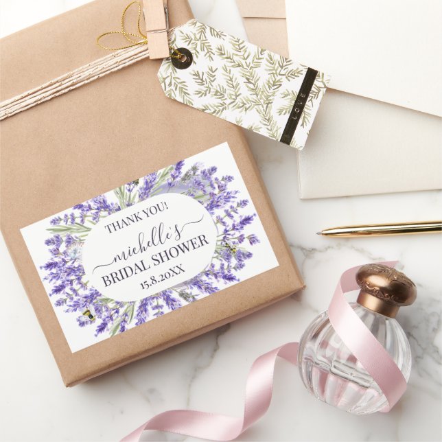 Adesivo Retangular Amor e Lavanda | Favor Elegante de Flores para Agr (Presentear)