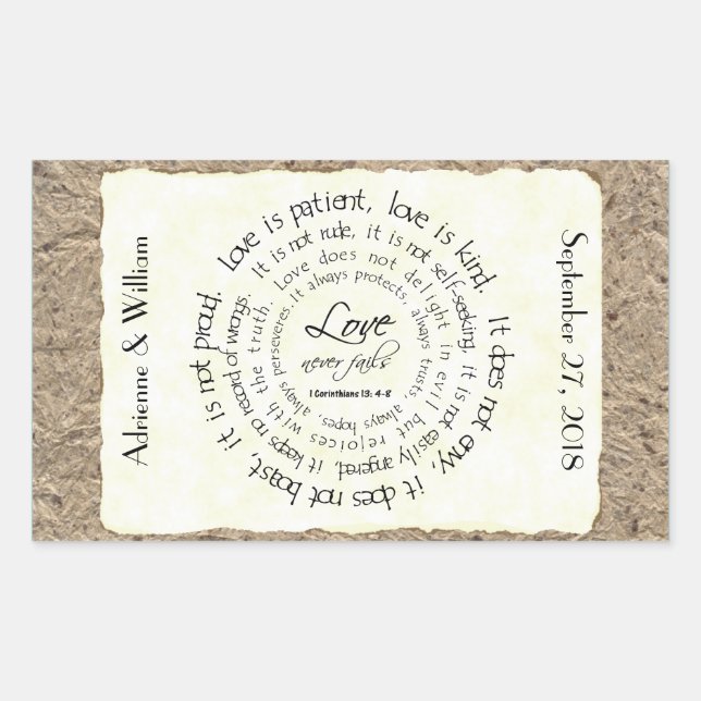 Adesivo Retangular Amor é Paciente, Vinheta de Casamento de Texto Cir (Frente)