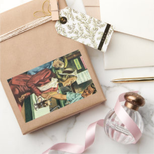 Adesivo Retangular Amor e Romance Antigos, Senhora na Loja de Refrige