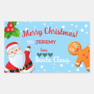 Adesivo Retangular Amor, Papai Noel e Biscoito de Natal Azul Personal
