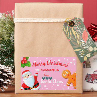 Adesivo Retangular Amor, Papai Noel e Biscoito de Natal Cor-de-Rosa P