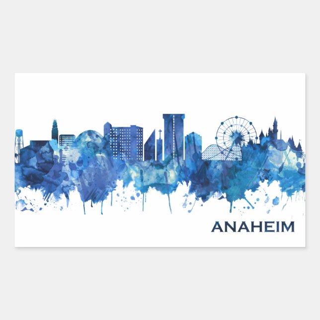 Adesivo Retangular Anaheim California Skyline Blue (Frente)