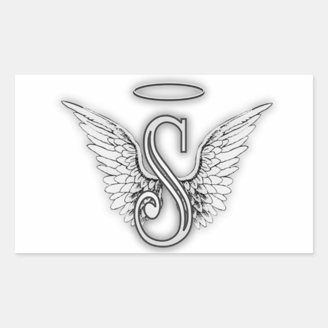 Adesivo Retangular Angel Alphabet S - Letra inicial Wings Halo (Frente)