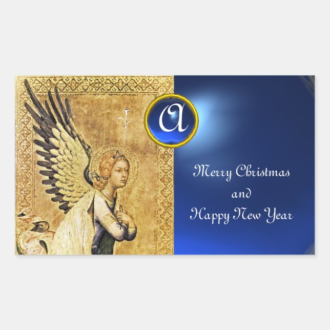 Adesivo Retangular ANGEL MONOGRAMA DE ANUNCIAÇÃO, ESPADRE Azul (Frente)