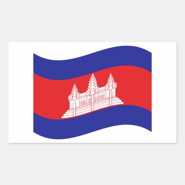 Adesivo Retangular Angkor Wat Cambodian Flag Wave (Frente)