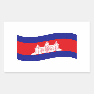 Adesivo Retangular Angkor Wat Cambodian Flag Wave