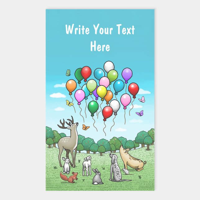 Adesivo Retangular Animais com Balões de Festa (Criador carregado)