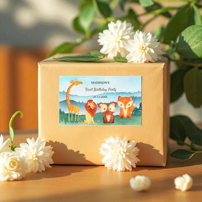 Adesivo Retangular Animais da Floresta Azul Verde (Criador carregado)