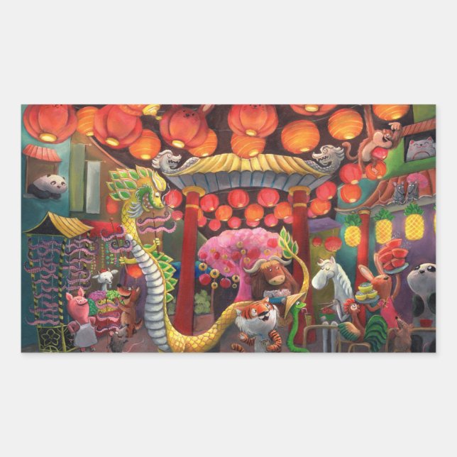 Adesivo Retangular Animais na Cidade da China (Frente)