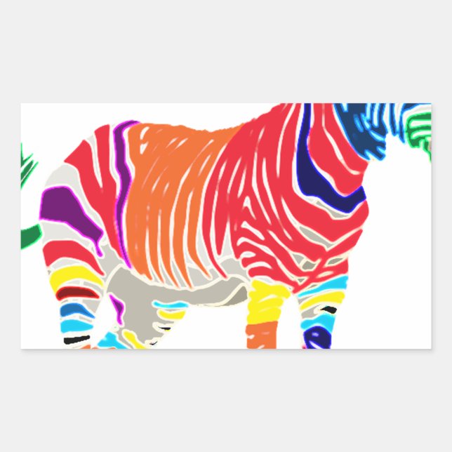 Adesivo Retangular Animais Zebra Arco-íris Padrão Monogramado Festa (Frente)