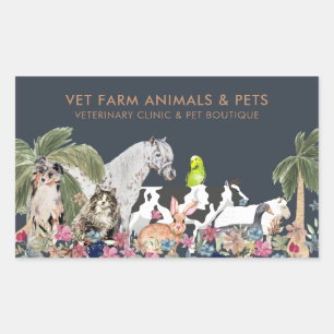 Adesivo Retangular Animal de Fazenda Gato Cachorro Pássaro Pet