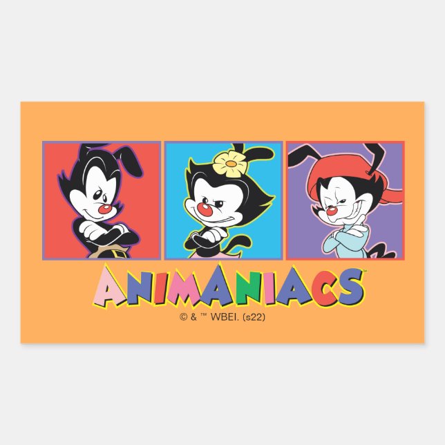 Adesivo Retangular Animaniacs | Gráfico do painel Yakko, Dot e Wakko (Frente)
