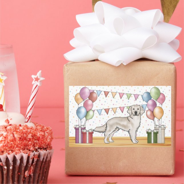 Adesivo Retangular Aniversário Colorido do Ouro Inglês para Retriever (Festa)