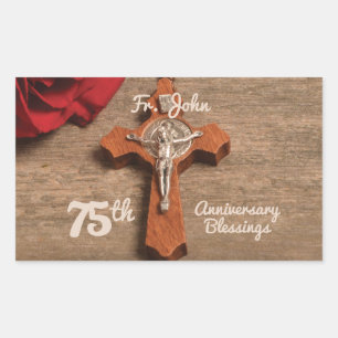 Adesivo Retangular Aniversário da classificação do padre 75th