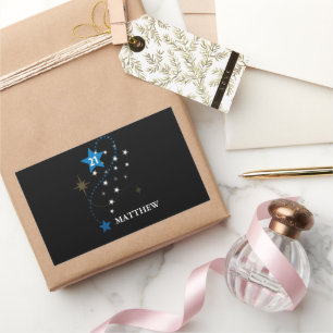 Adesivo Retangular aniversário de 21 anos Azul e Preto Personalizado