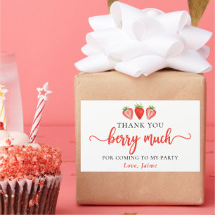 Adesivo Retangular Aniversário De Morango Vermelho Muito Obrigado