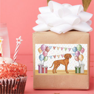 Adesivo Retangular Aniversário do Cão Vizsla Húngaro com Cores Pastel