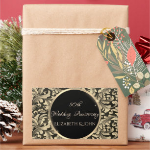 Adesivo Retangular Aniversário do Elegante Chic Dourado Swirls