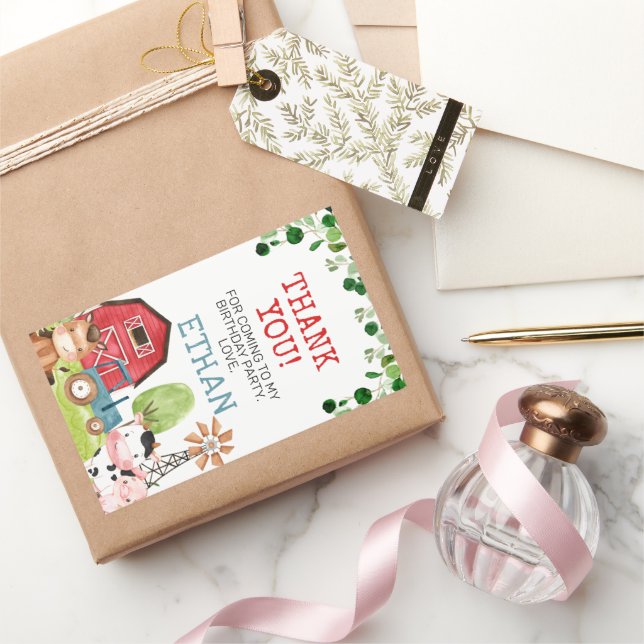 Adesivo Retangular Aniversário do Quintal de Fazenda Azul-Barn Vermel (Presentear)